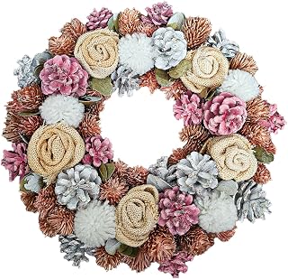 Elegant Fall Wreath - Natural Pinecones, Foam & Cloth, Indoor/Outdoor, Holiday & Seasonal Décor, Christmas Wreath, Stunning Floral Design - 34cm