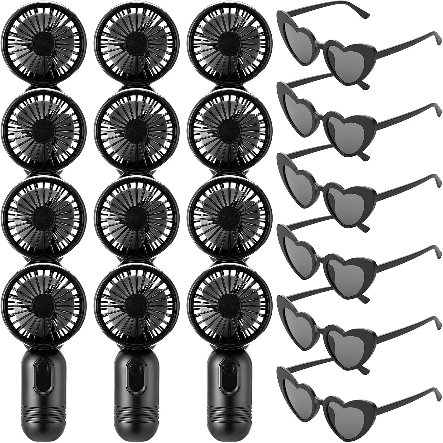 24 Pcs Bachelorette Party Favors Bulk Mini Portable Handheld Fan 3-speed Rechargeable and Heart Cat Eye Sunglasses Set for Wedding Bridesmaid Gifts Summer Party Supplies(Black)