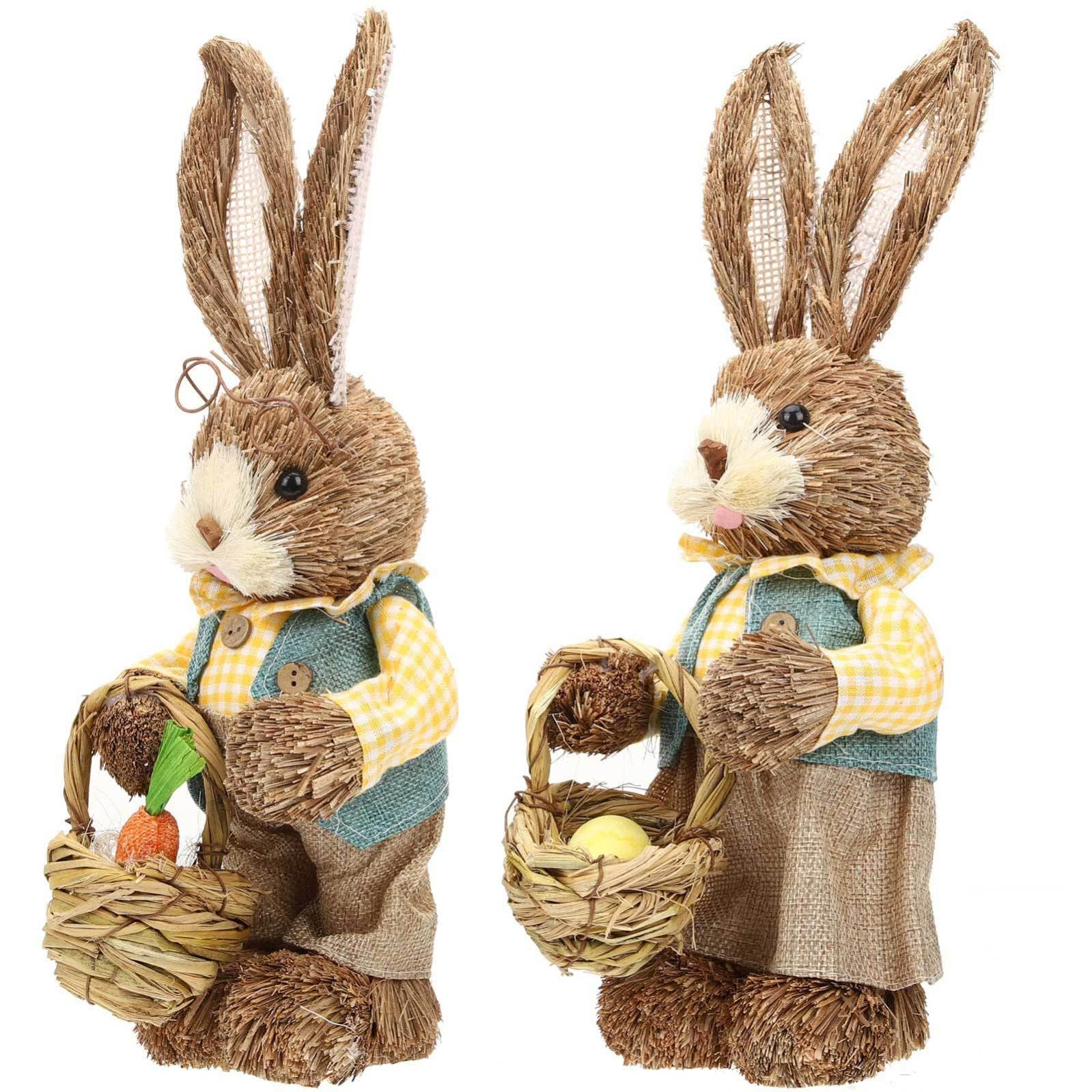 Kichvoe Decorazione Coniglio Pasquale 2 Pezzi in Paglia e Cotone, Statua Coniglio 35 Cm, Decorazione Casa e Torta, Stile Adorabile
