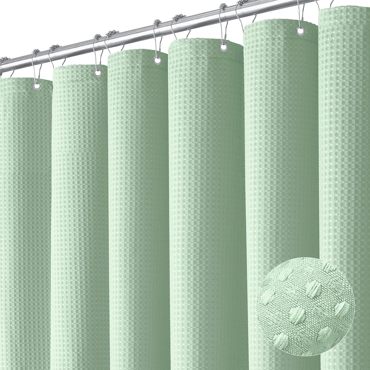 Dynamene Mint Green Fabric Shower Curtain Waffle Weave