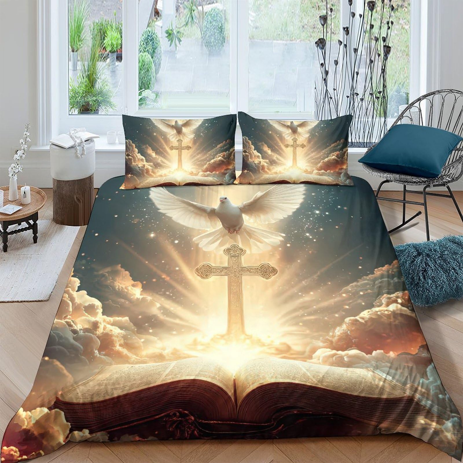 Ctjqhvkz Style-1 3D Printed Angel Cross Fitted Sheet Microfiber Soft Bedroom Decor Dove Light Mattress Cover For Home Dorm Single（135X200cm）