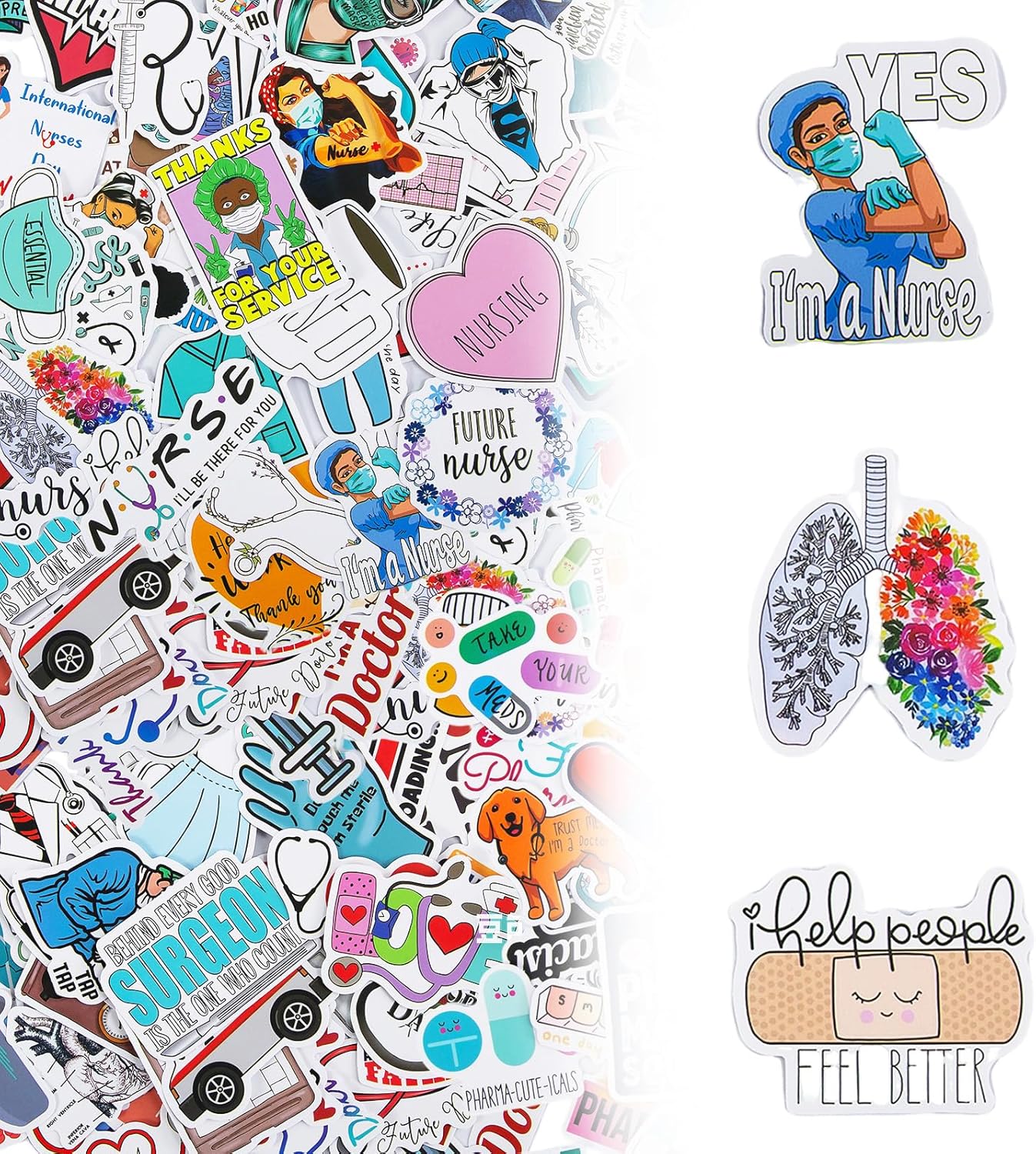 150Pcs Funny Nurse Stickers for Water Bottle, Laptop - Nurse Graduation Appreciation Gifts - Nursing Week, Healthcare Medical Hospital Stickers