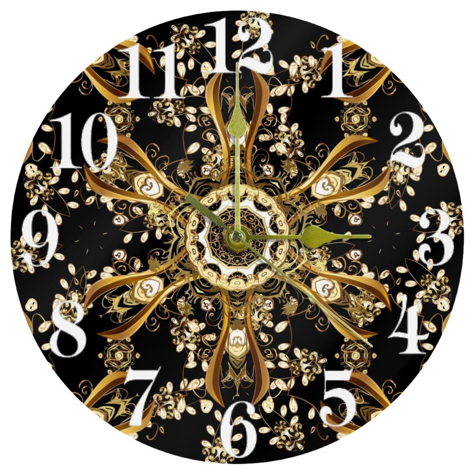 Horloge murale dorée baroque quartz silencieuse ronde pour salon et bureau