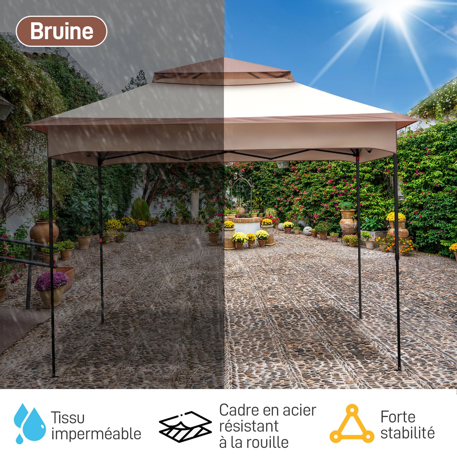 LEADZM 3.3x3.3m Tonnelle de Jardin Pliable,Pop-up,avec 4 Moustiquaire Barnum,Anti-UV 50+,Cadres en Acier,Convient pour la Fête, l'extérieur,Patio,Camping,Kaki