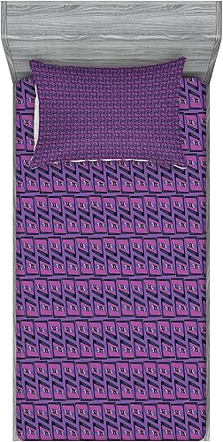 Ambesonne Retro Fitted Sheet & Pillow Sham Set, Cassette in 80's Style in Distorted Like Perspective View Illustration, Decorative Printed 2 Piece