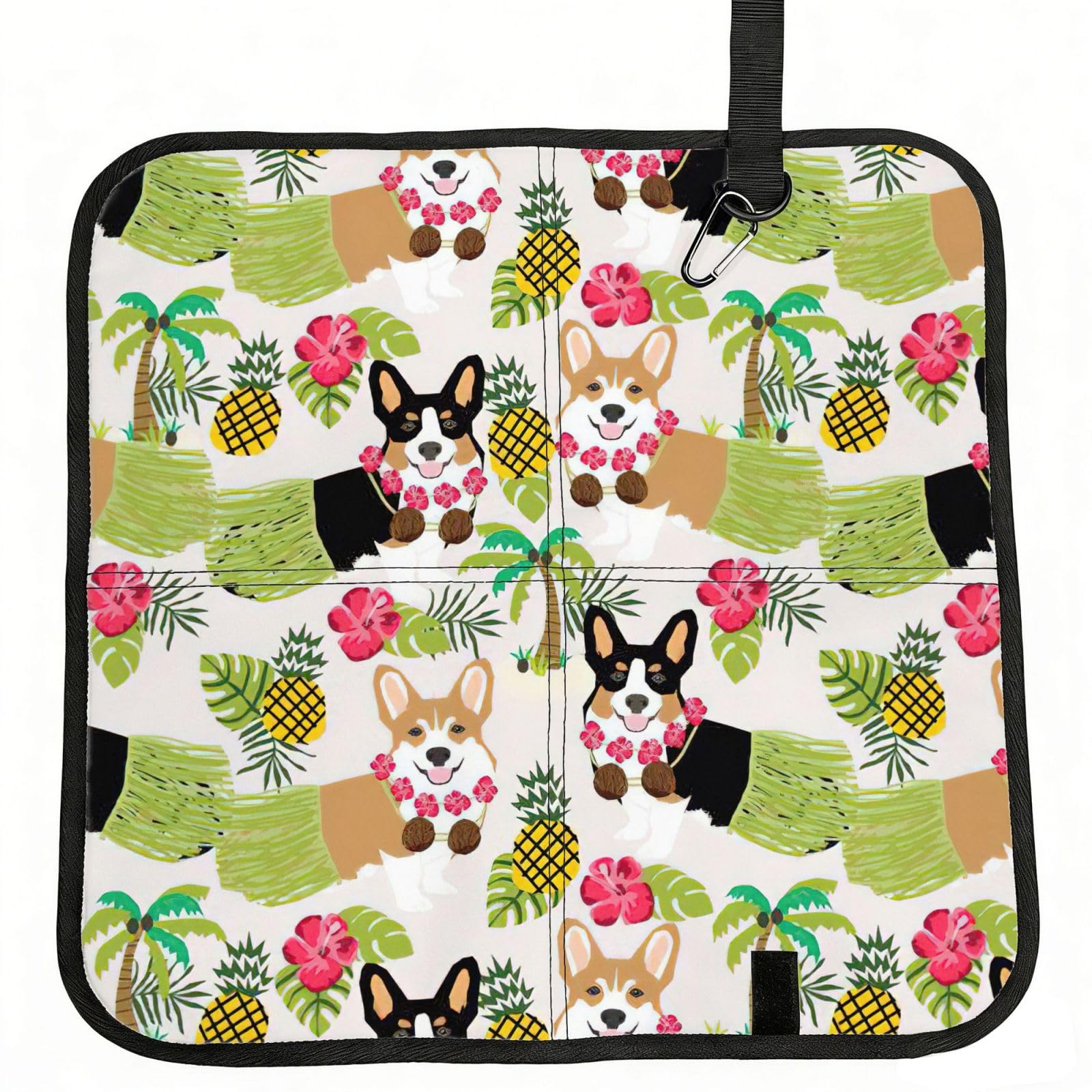 OKFSTY Corgi Hawaiian Summer Pineapple Print Fold Away Seat Cushion Portable Outdoor Pad Polyester Bleacher Bench Mat Travel Picnic Pad
