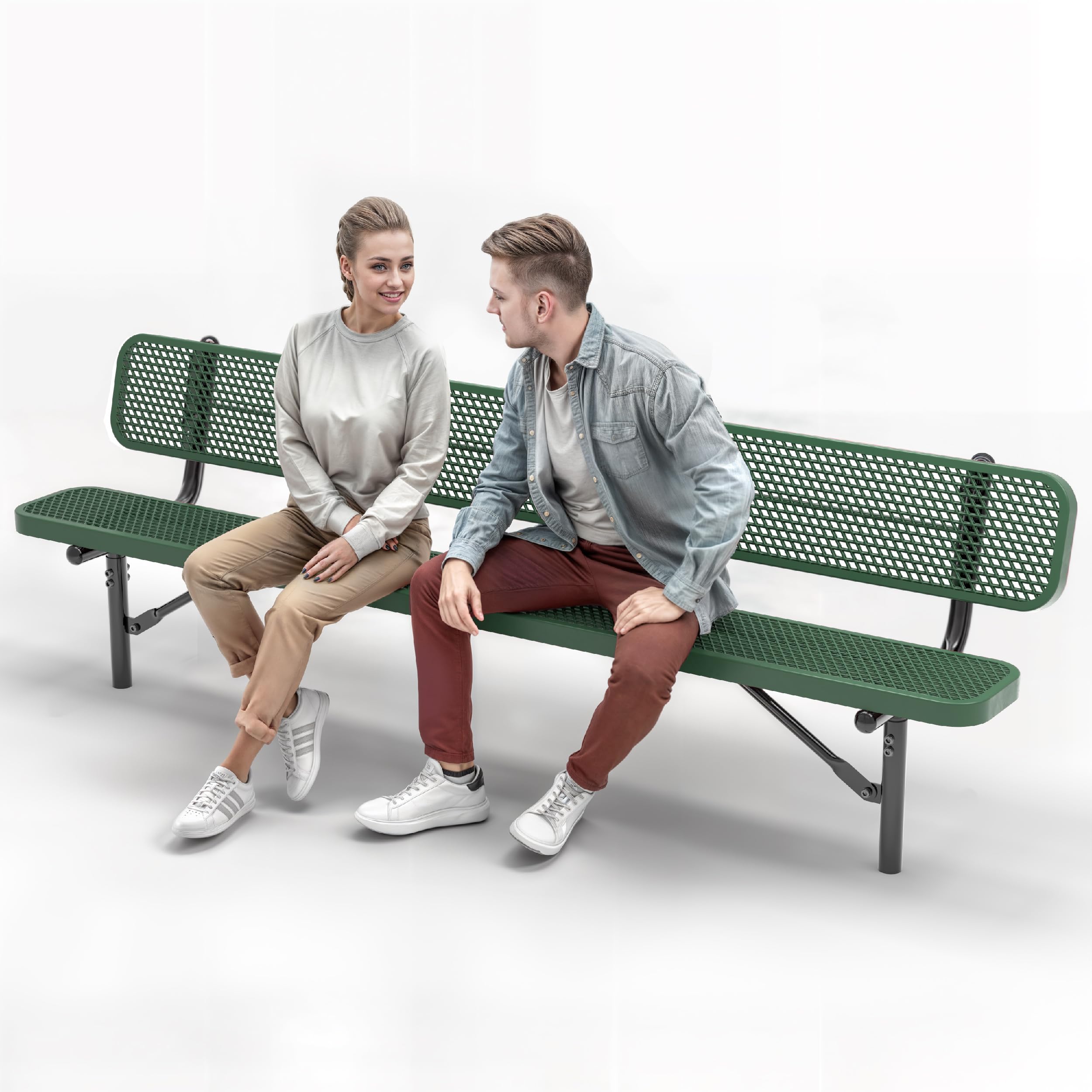 OUTTANS Heavy-Duty Outdoor Metal Bench, Thermoplastic-Coated, Inground, Weatherproof, Commercial-Grade for Parks, Gardens, Patios, Stores & More (8 Ft