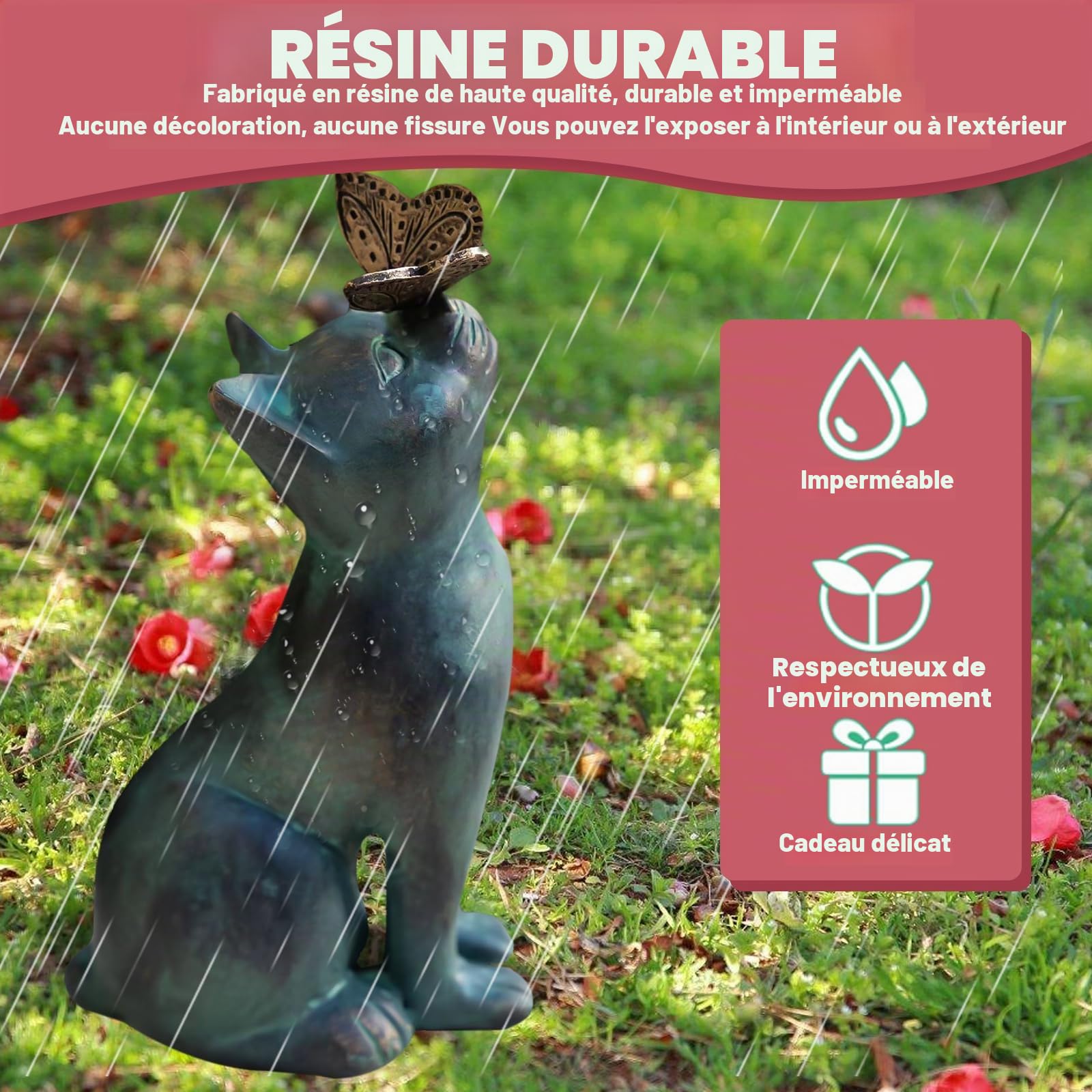Chat Décoration Extérieur : Chat Mignon Top Papillon Sculpture Animal en Résine Imperméable pour la Maison Cadeaux Artisanat