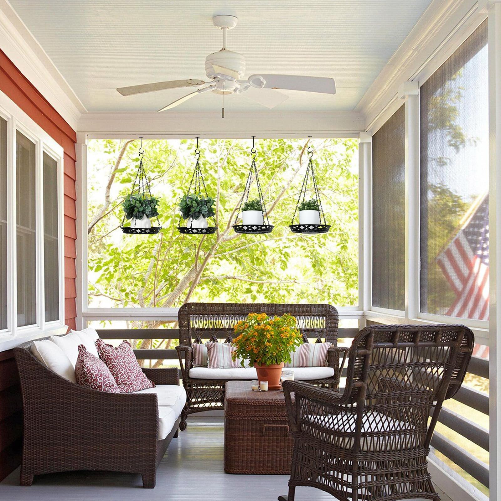 Enhon 3 Pack Plant Hanger, 12 Inch Metal Hanging Planter for Indoor Outdoor Plants, Classy Glossy Black Decorative Hanging Plant Shelf for Window Wall Ceiling Home Decor