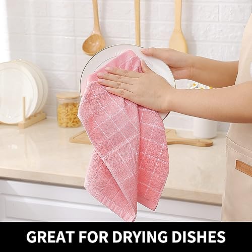 Miniatura 43 de Homaxy Toallas de cocina de rizo 100% algodón (gris oscuro, 13 x 28 pulgadas), diseño a cuadros, suaves y súper absorbentes, paquete de 6