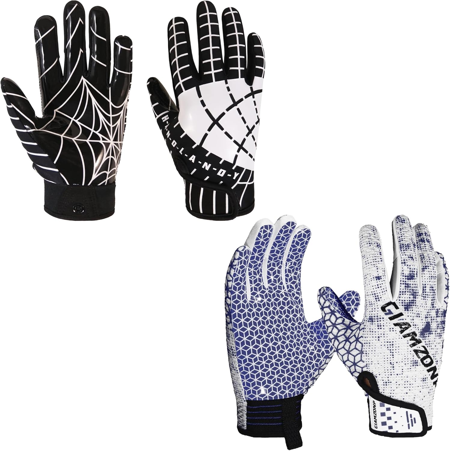 Bundle - 2 Pairs: Kids Football Receiver Gloves, Youth High Grip Football Gloves, Small