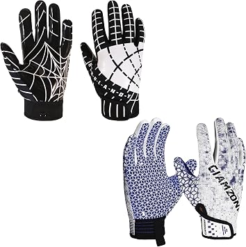 Bundle - 2 Pairs Kids Football Receiver Gloves, Youth High Grip Football Gloves, Medium