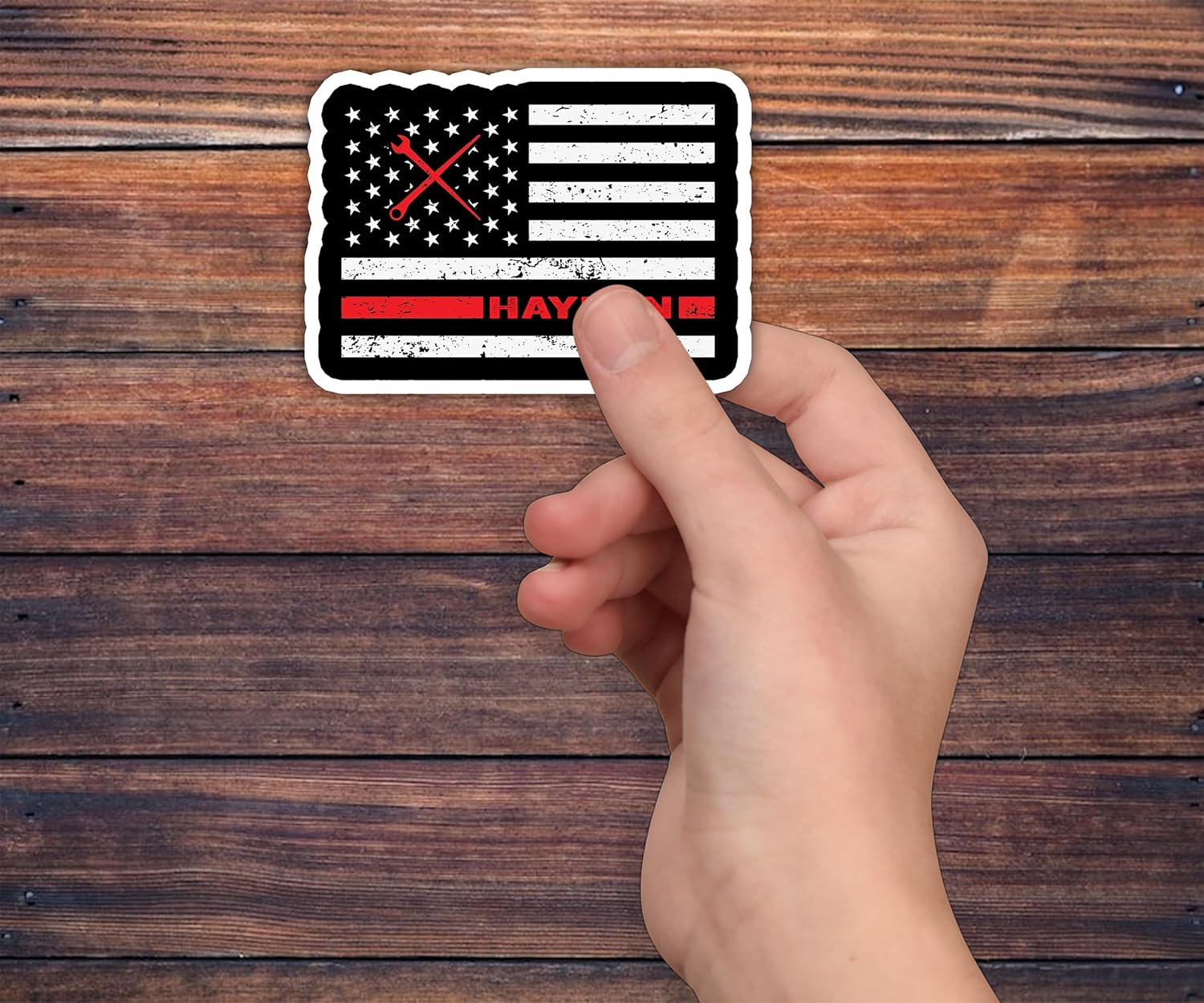 (3Pcs) Personalized Ironworker Stickers - American Flag Wrench Decals, Red Line Proud Worker, Weatherproof Vinyl for Hard Hat, Toolbox, Lunchbox & Truck Accessory 3”x4”