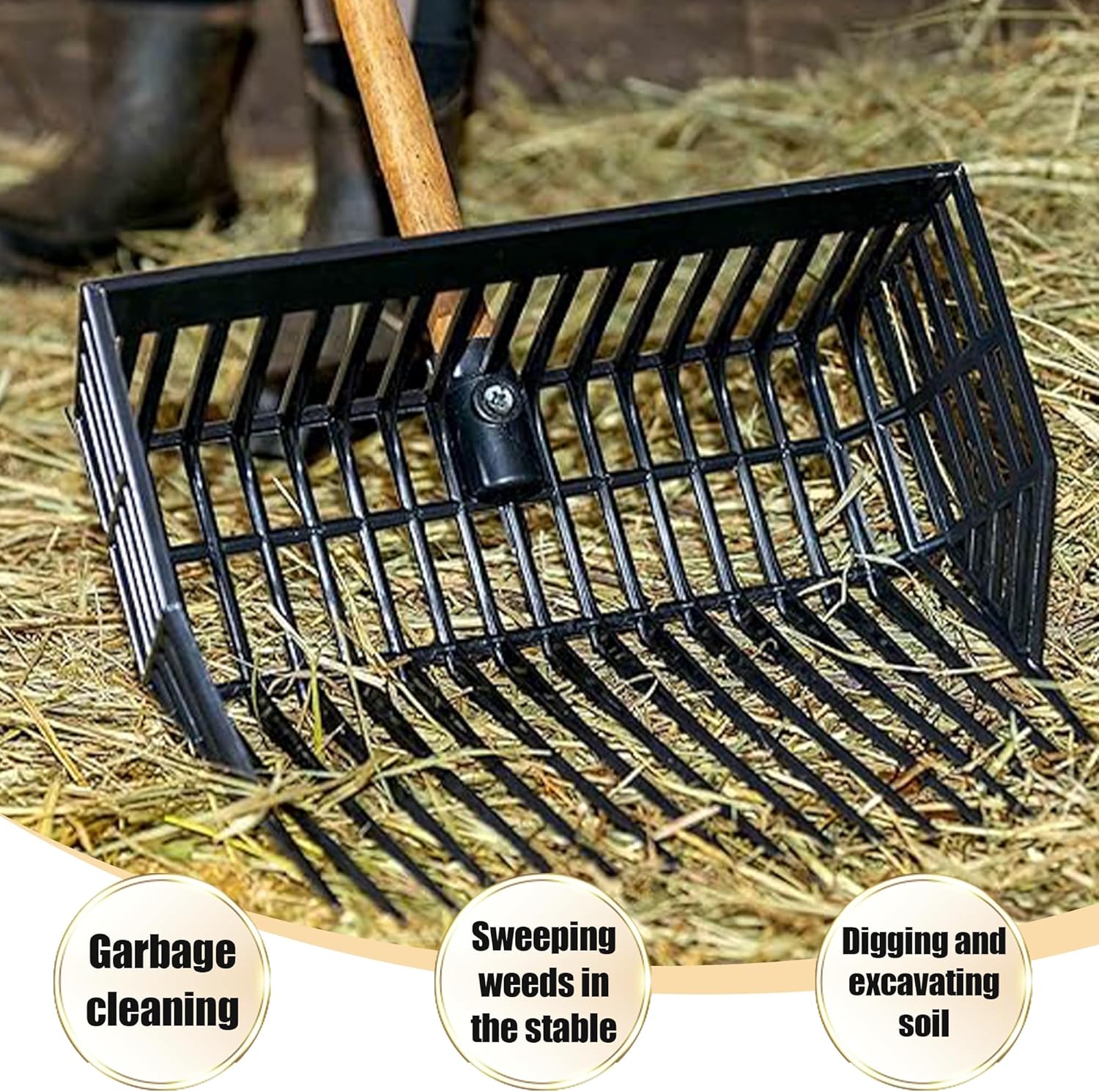 Pitch Fork Replacement Head, Metal Manure Fork for Horse, Pitchfork Head with Angled Tines for Horse Stall Poop Picking up