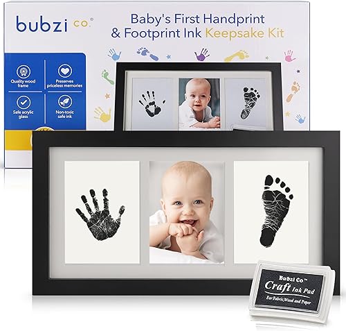 Bubzi Co Kit de huellas de manos y marco de fotos de huellas para niñas y niños recién nacidos, set de regalo único para baby shower, decoraciones
