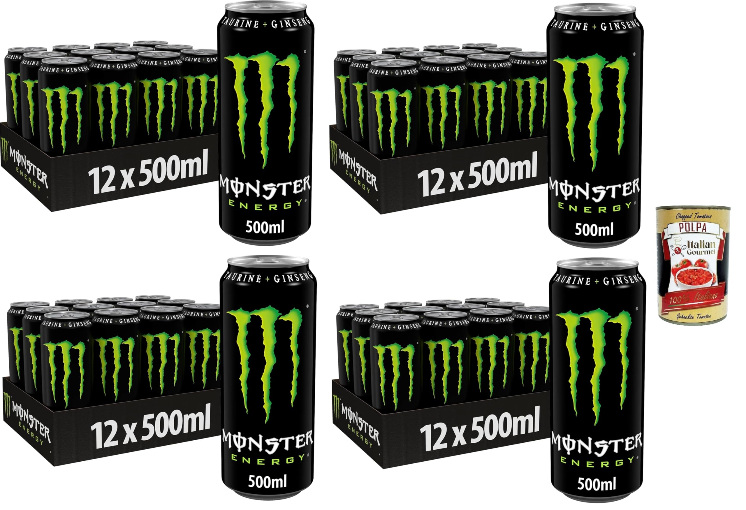 Italian Gourmet Energy bevanda energetica klassisch Dose 48 x 500ml | Con caffeina, lattine richiudibili, intensiver Geschmack und praktisch, Gesamtnettogewicht 24 L + Kostenlos Polpa 400g