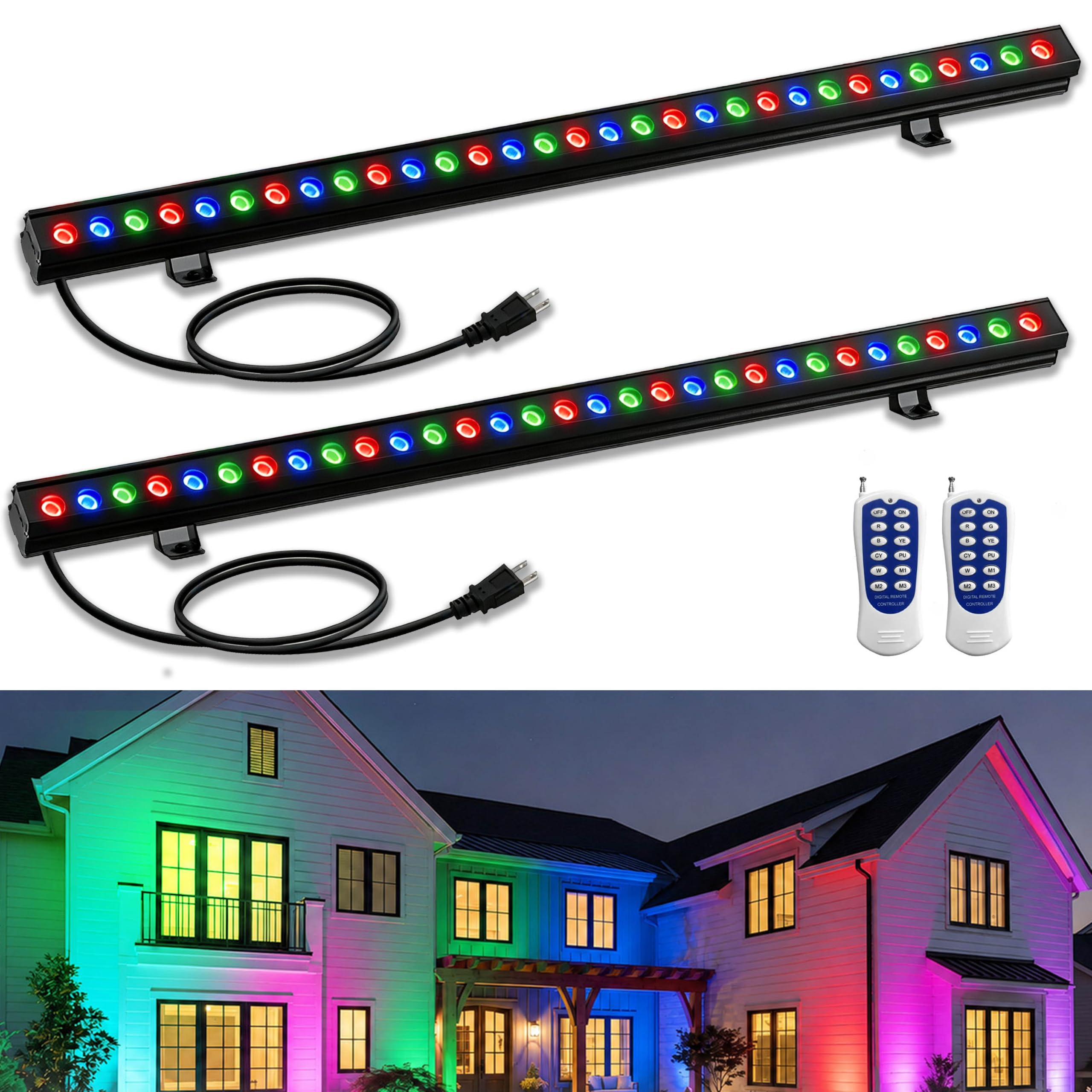 HOMINGLUX 2Pack RGB Wall Washer Lights 100W Outdoor LED Light Bar