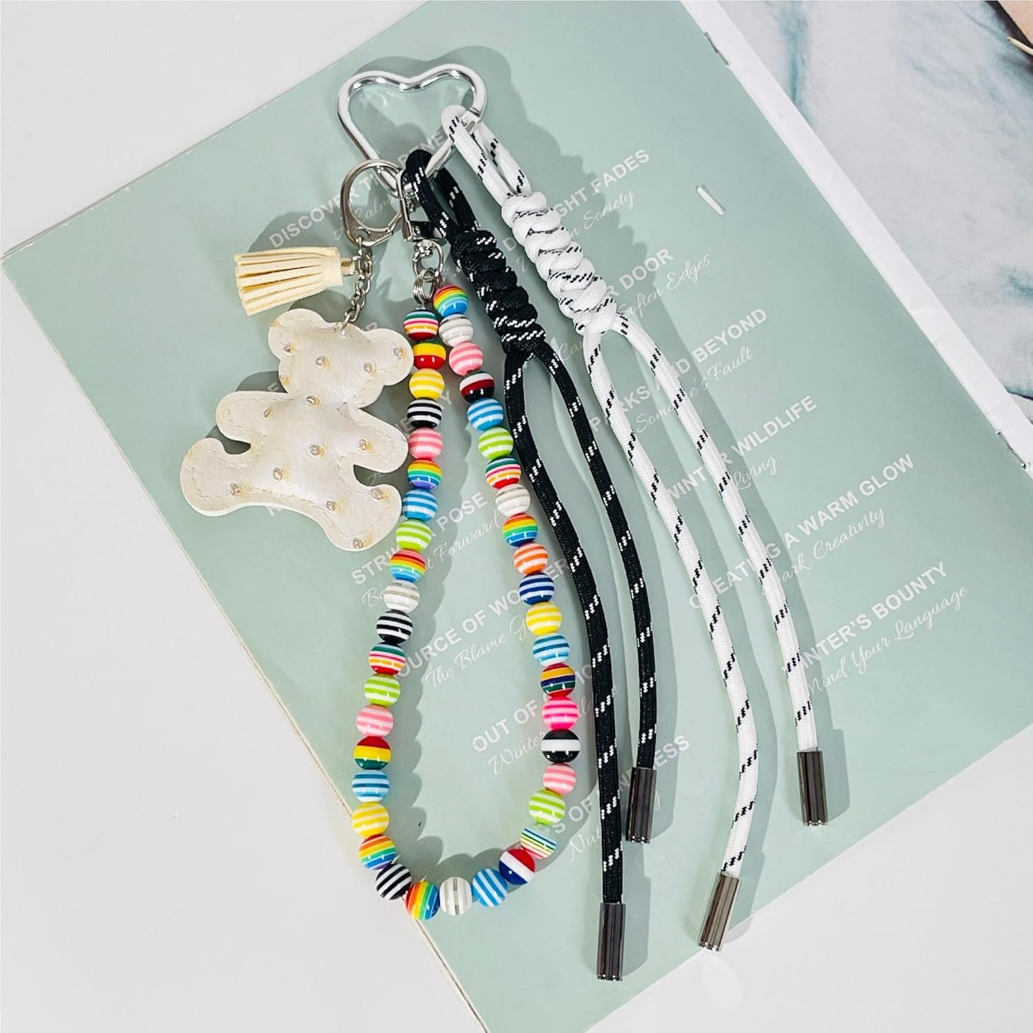 QTMY Cute Bear Beaded Braided Keychain Bag Charms for Handbag Purse Backpack Accessories Bogg Bag,435 - Image 9