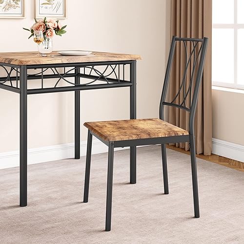 Miniatura 3 de Amyove Juego de mesa de comedor para 2, mesa de cocina y sillas para 2, juego de mesa de comedor cuadrada con 2 sillas de metal y madera, juego de