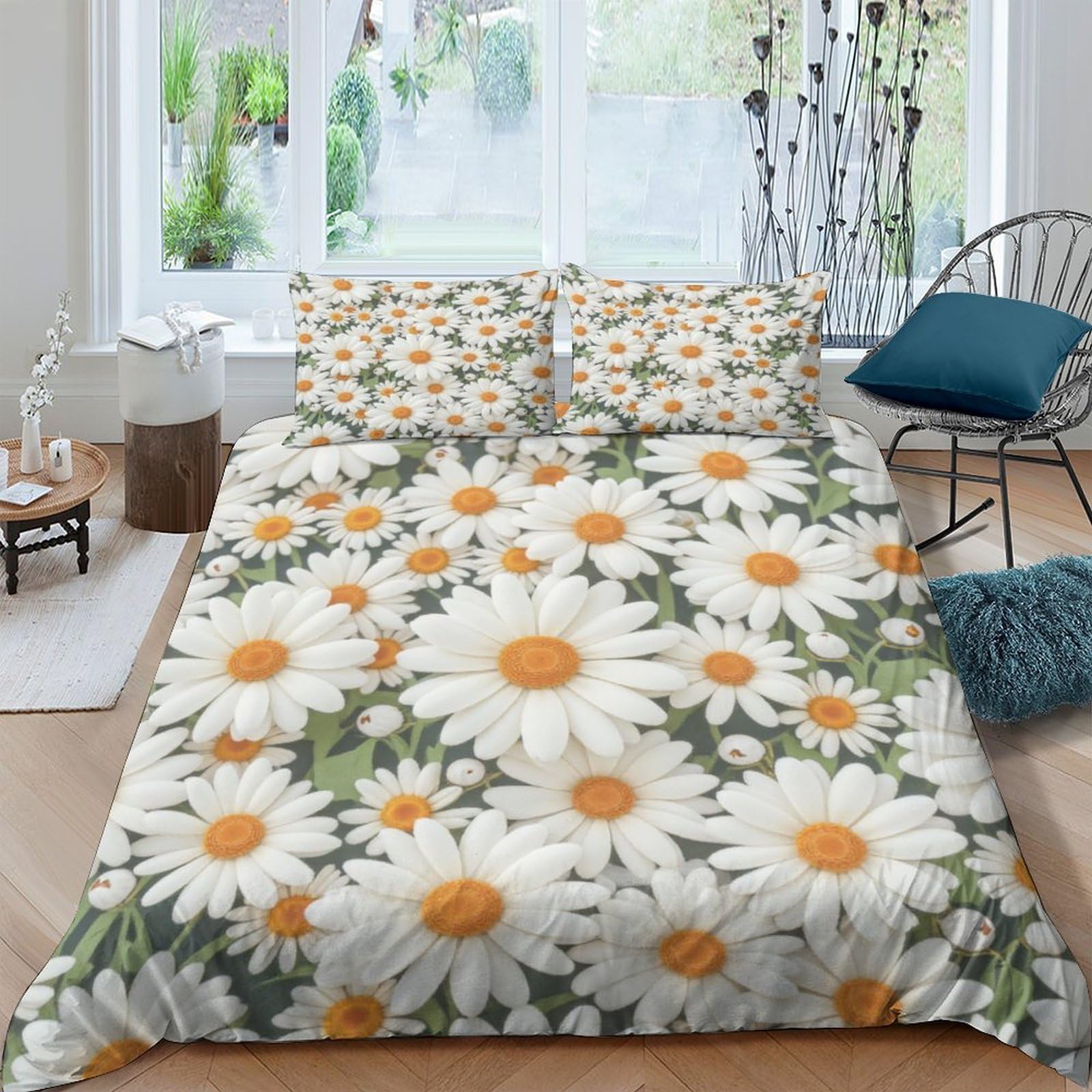 Ctjqhvkz Style-6 3D Printed Daisy Flower Fitted Sheet Microfiber Soft Non-Slip Sunflower Mattress Cover For Bedroom Guest Room Decor Single（135X200cm）
