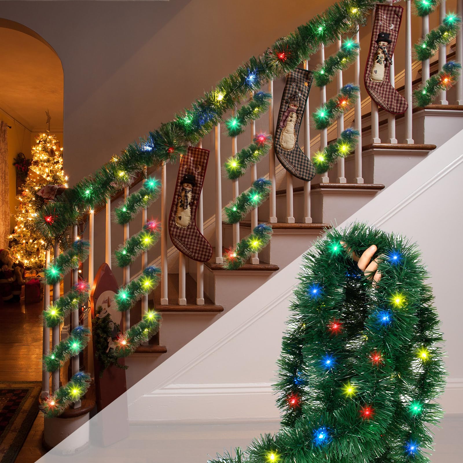 Amazon.com: Chuangdi 50 ft Christmas Tinsel Staircase Garland with