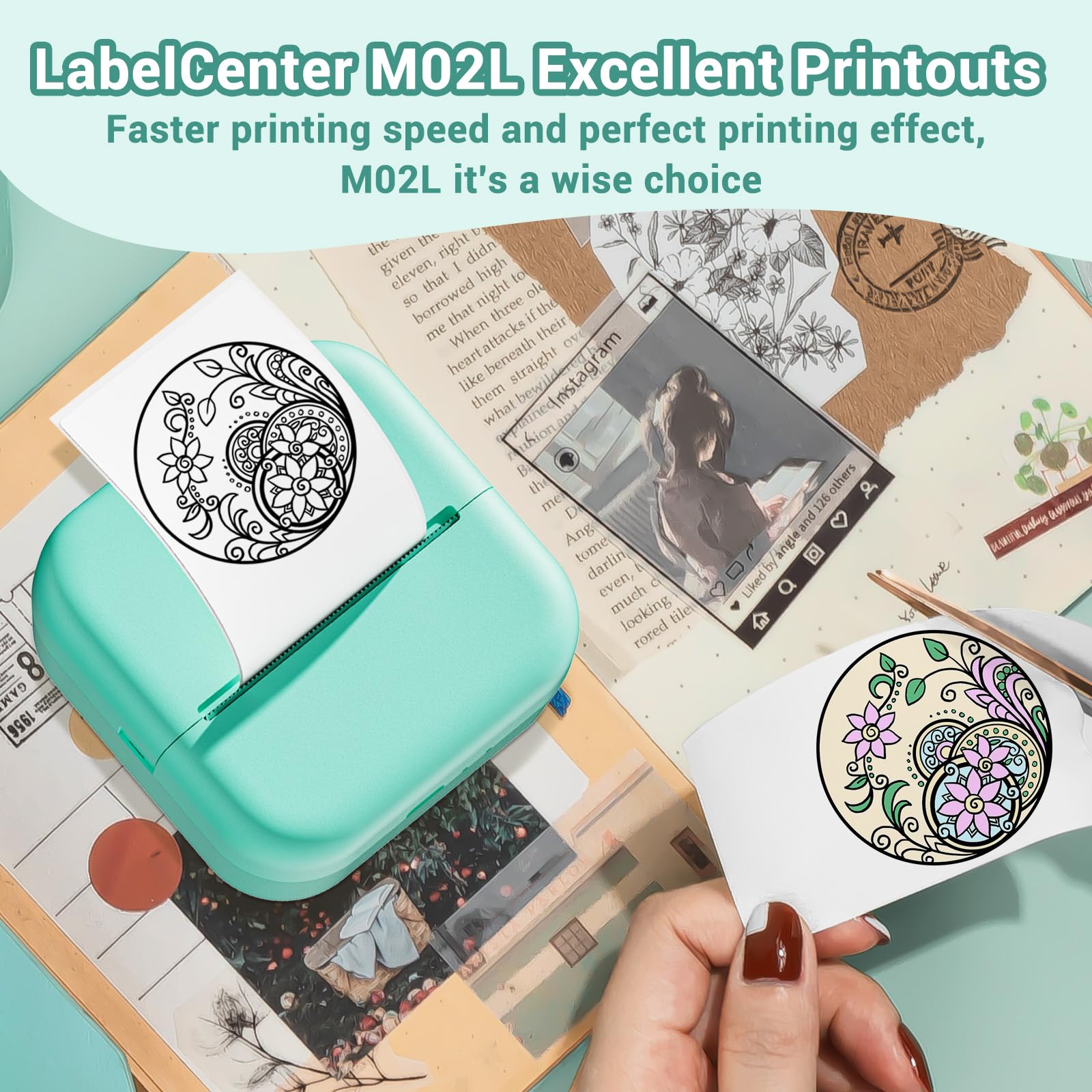 Stampante Fotografica Portatile,Mini Stampante Portatile,stampante Termica M02L,Compatible con iOS & Android.Imprime Foto,Listas de Tareas,Tarjetas de Felicitación o Contenidos Educativos,1 Rollos