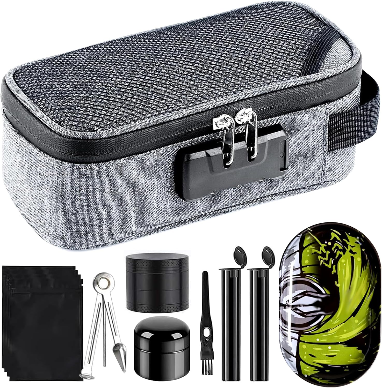 Large Storage Bag with 7 Small Items, Portable Storage Case with Combination Lock For Home and Travel grey