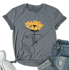 JINTING Vintage Womens Graphic Tees - Summer Butterfly Sunflower Floral Crew Neck Summer Short Sleeve Garden Shirt Tops