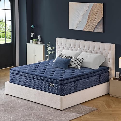 Miniatura 7 de Suiforlun Colchón King híbrido de felpa mediana de 14 pulgadas en una caja, espuma viscoelástica de gel y bobinas de bolsillo de 7 zonas, sin fibra