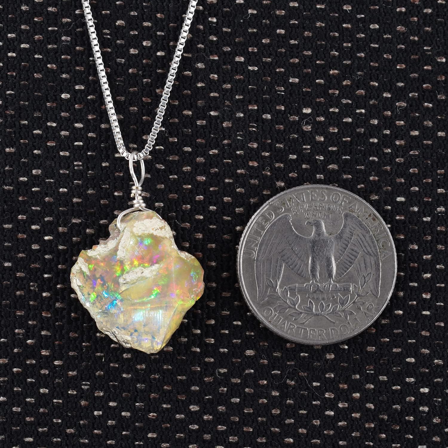 YANARA Authentic Raw Ethiopian Fire Opal Stone Dainty Pendant Necklace, Rough Crystal, Natural Gemstone, Women Jewelry, Chakra Healing Gem, October Birthstone, Silver Plated Chain 18 inch