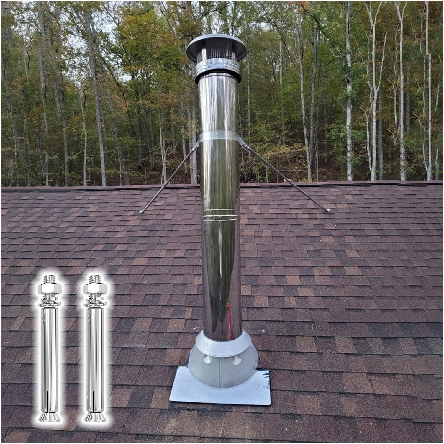 Stove Pipe Support Bracket, Stainless Steel Chimney Stablize Support Stove Pipe, Wall Bracket for Vent, Support Against Wind and Snow, Side/Top Mount Installation(Dia 15" (381mm))