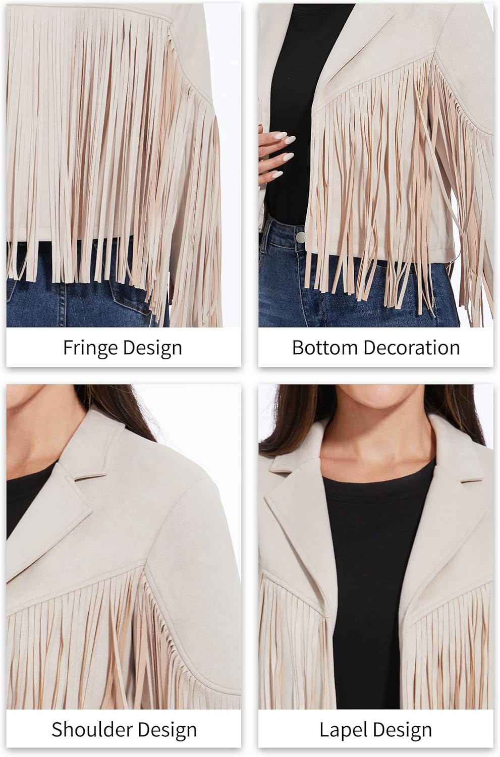 Fahsyee Fringe Leather Jacket Women, Western Cowgirl Outfits for Women Country Concert Wear Suede Cropped Coat S-XXL - Image 6