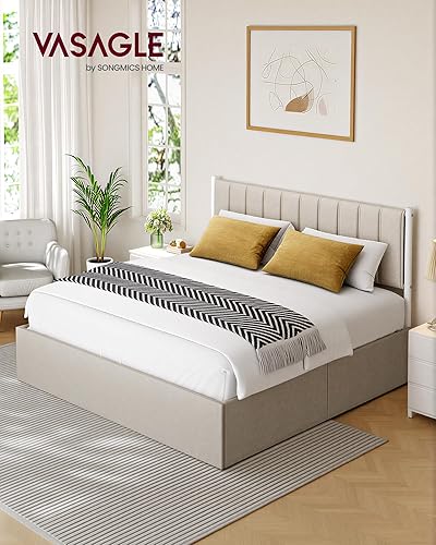 Miniatura 25 de VASAGLE Base de cama de almacenamiento elevable, tamaño individual, cama de plataforma hidráulica, con cabecera tapizada, capacidad de peso de 550