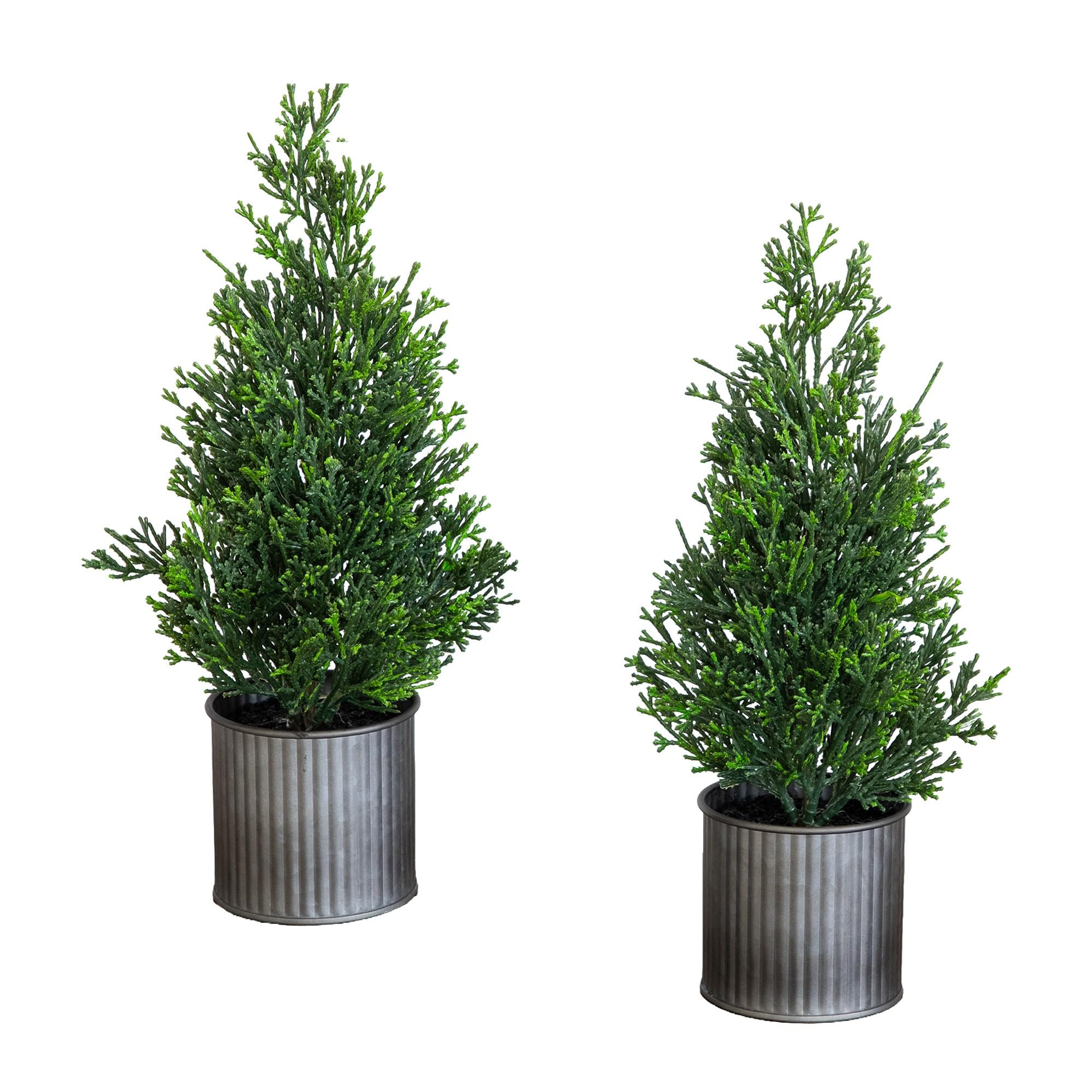Nearly Natural 12in. Artificial Cedar Pine Trees in Metal Tin, Set of 2