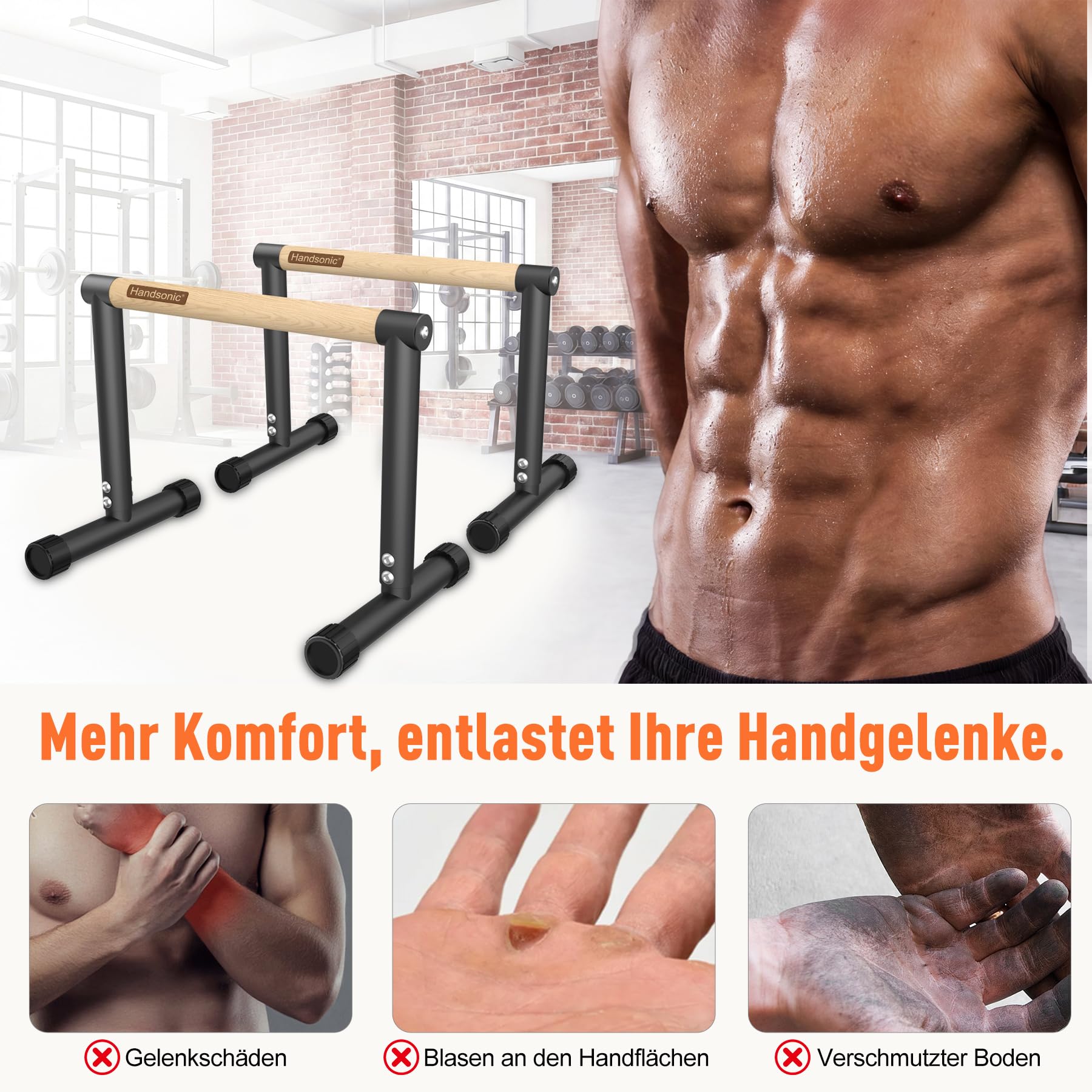 Parallettes, 32.5cm hoch – Push Up Bar & Dip Barren – Rutschfeste Liegestützgriffe aus Holz – Calisthenics Equipment für Indoor & Outdoor – Ideal für Heim-Fitness, Handstand & L-Sit