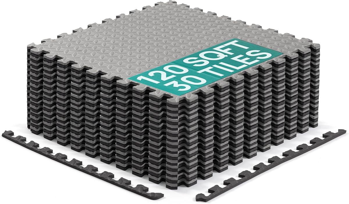 Yes4All EVA Interlocking Exercise Foam Floor Mats with Border - 24 SQ FT - for Gyms, Yoga, and Outdoor Workouts- Available in Black, Gray, Wood, and Multicolors - Cover 24, 48, 120 SQ FT