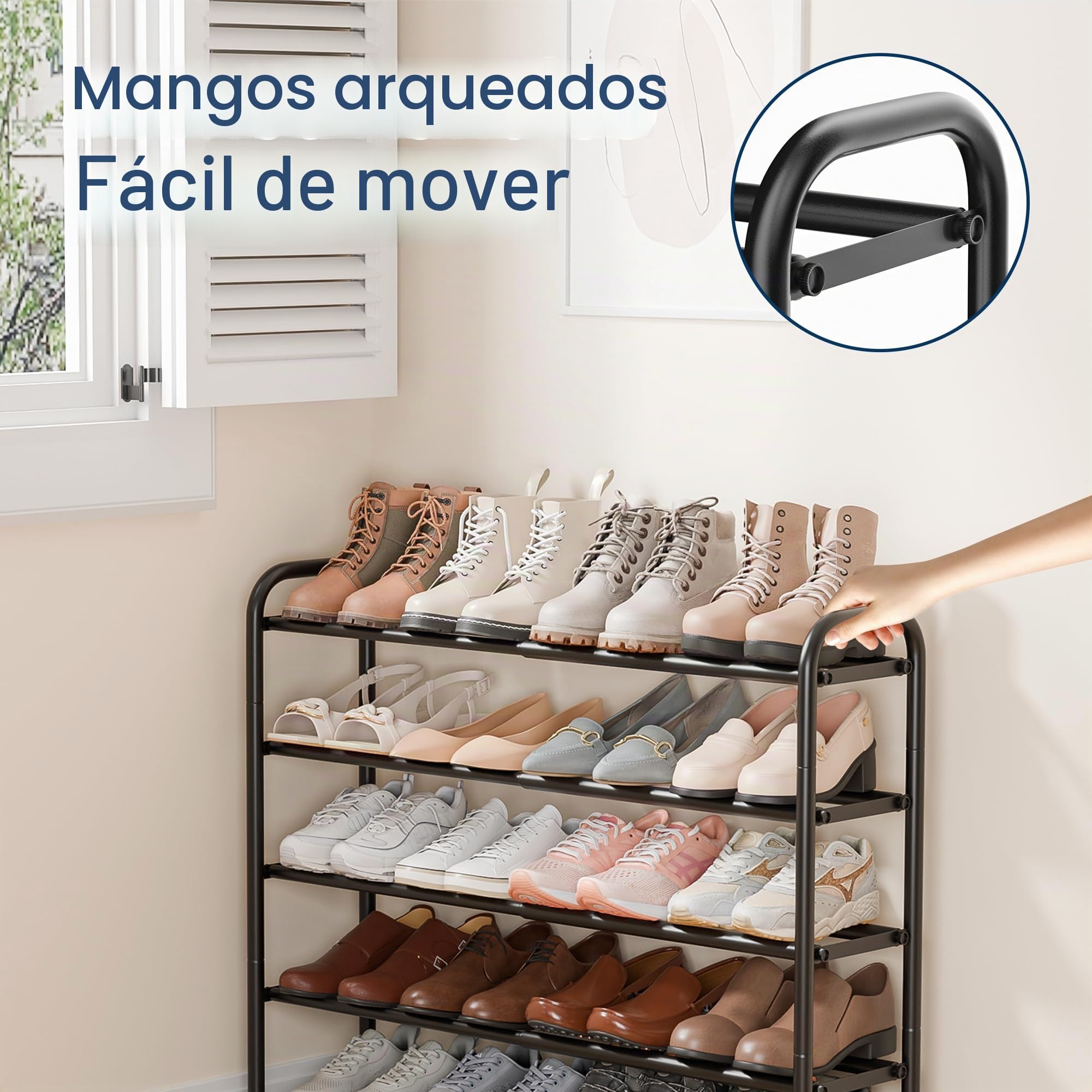 ENJOYBASICS Zapatero 5 Niveles Extensible, Shoe Rack, 45-83 cm, Negro