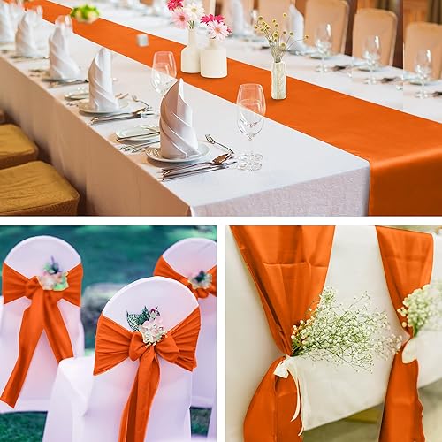Miniatura 6 de Aneco Paquete de 4 caminos de mesa de satén de 12 x 108 pulgadas de largo, seda brillante y tela suave, camino de mesa para fiesta de banquete de