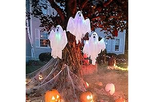 3 Pcs 31.5" Light Up White Hanging Ghost: Spooky Specters with LED...