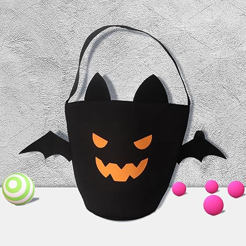 Cubo de Halloween para truco o trato para niños, cesta espeluznante de murciélagos y caramelos, multiusos, portátil, reutilizable, cubo de golosinas