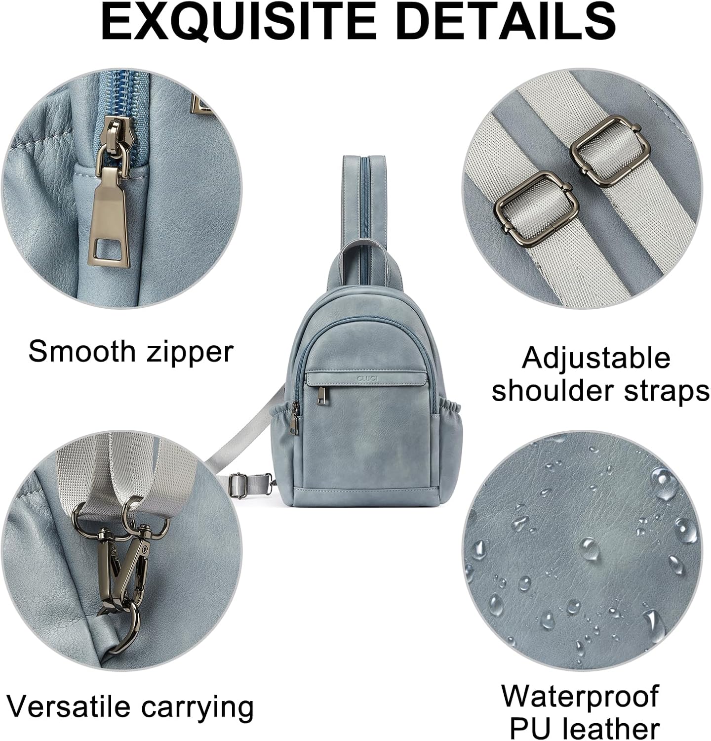 CLUCI Sling Bag for Women Leather Women's Backpack Small Convertible Backpack Purse Crossbody Bag for Travel - Image 6