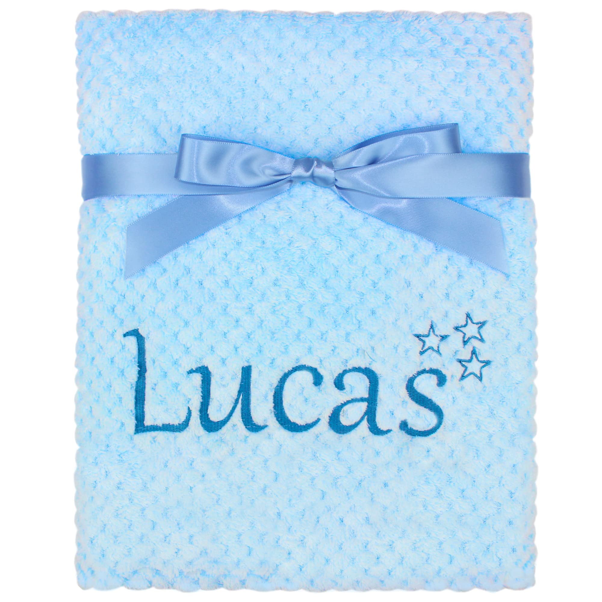 TeddyTs Personalised Baby Boy's Blue Embroidered Luxury Waffle Blanket, 115cm x 90cm
