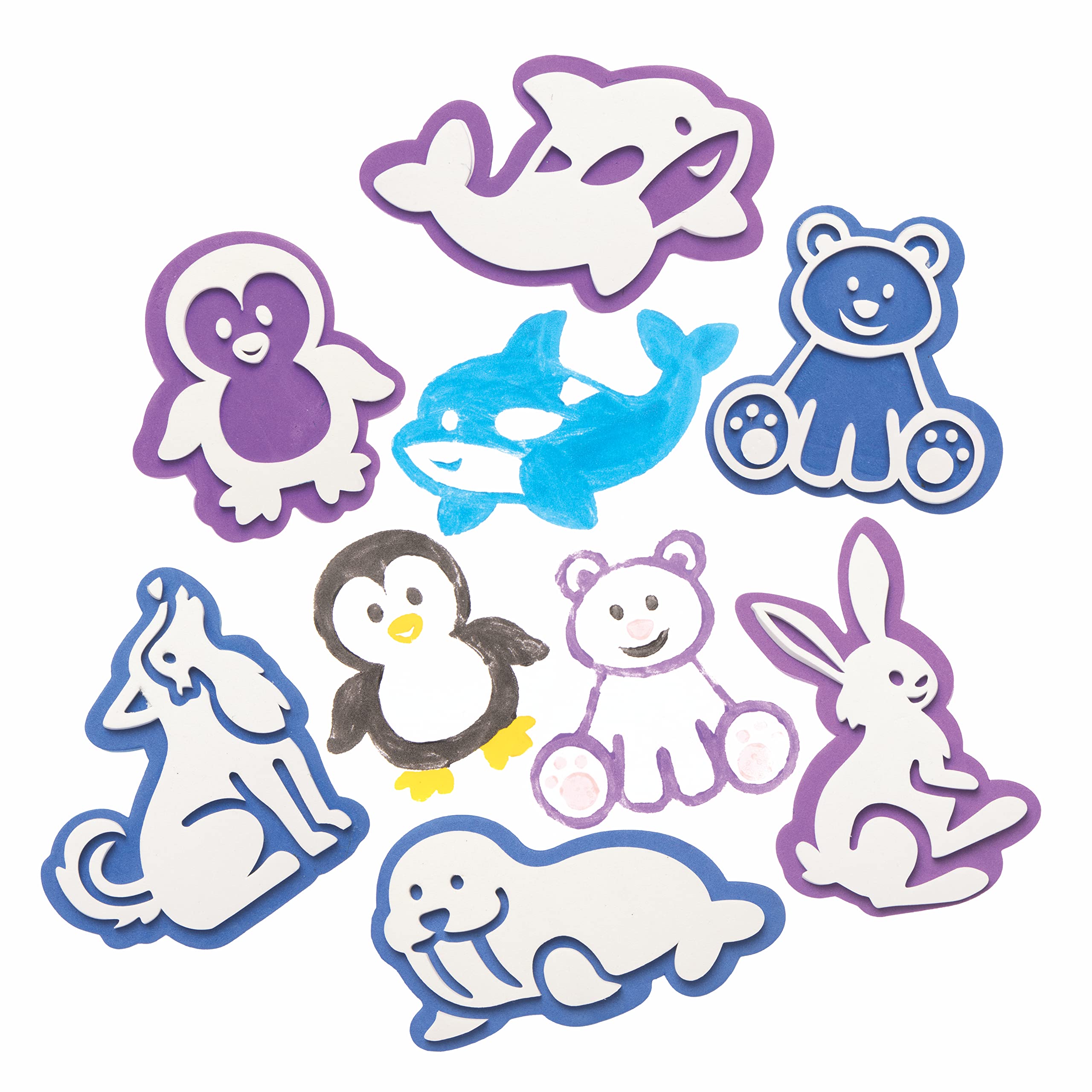 Baker Ross FC288 Arctic Animal Foam Stampers - Pack of 10, Painting Supplies, Stamp Set for Children, Ideal for Kids Arts and Crafts Projects