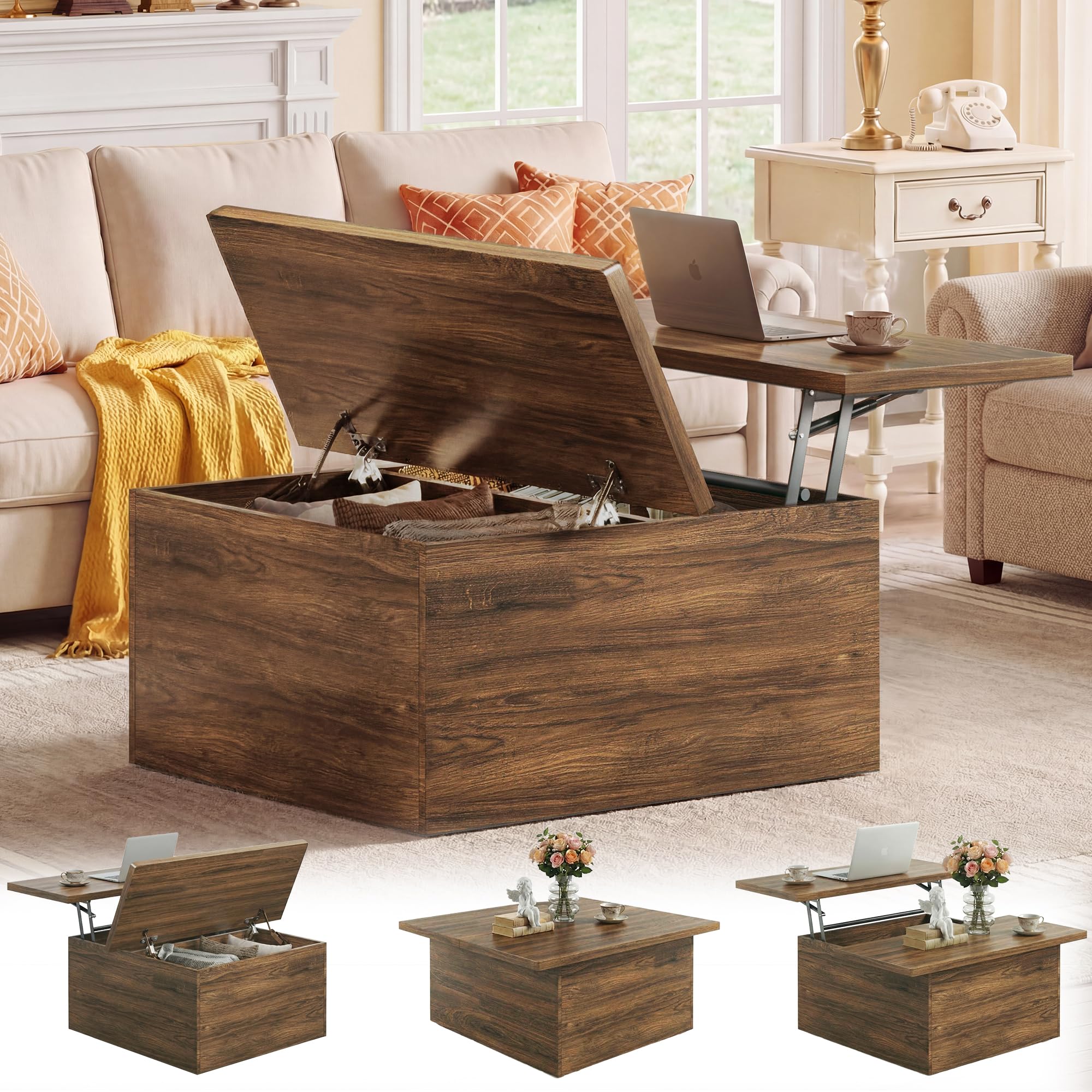 31 5 Lift Top Coffee Table 4 in 1 Coffee Table with Storage Square Center Tables with Lifting