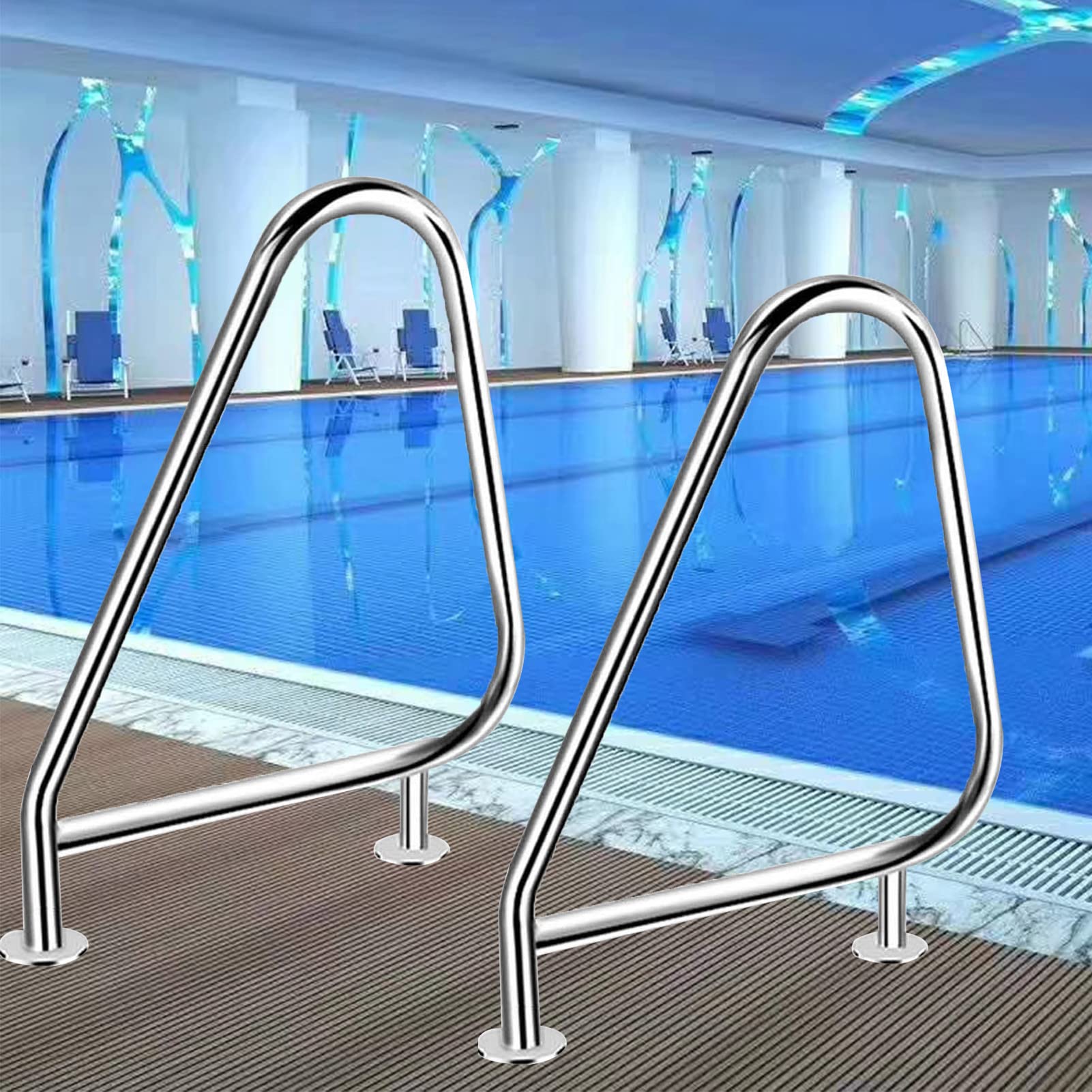 Rampe de piscine 90x56x81cm en acier inoxydable pour l'accès aux bassins extérieurs