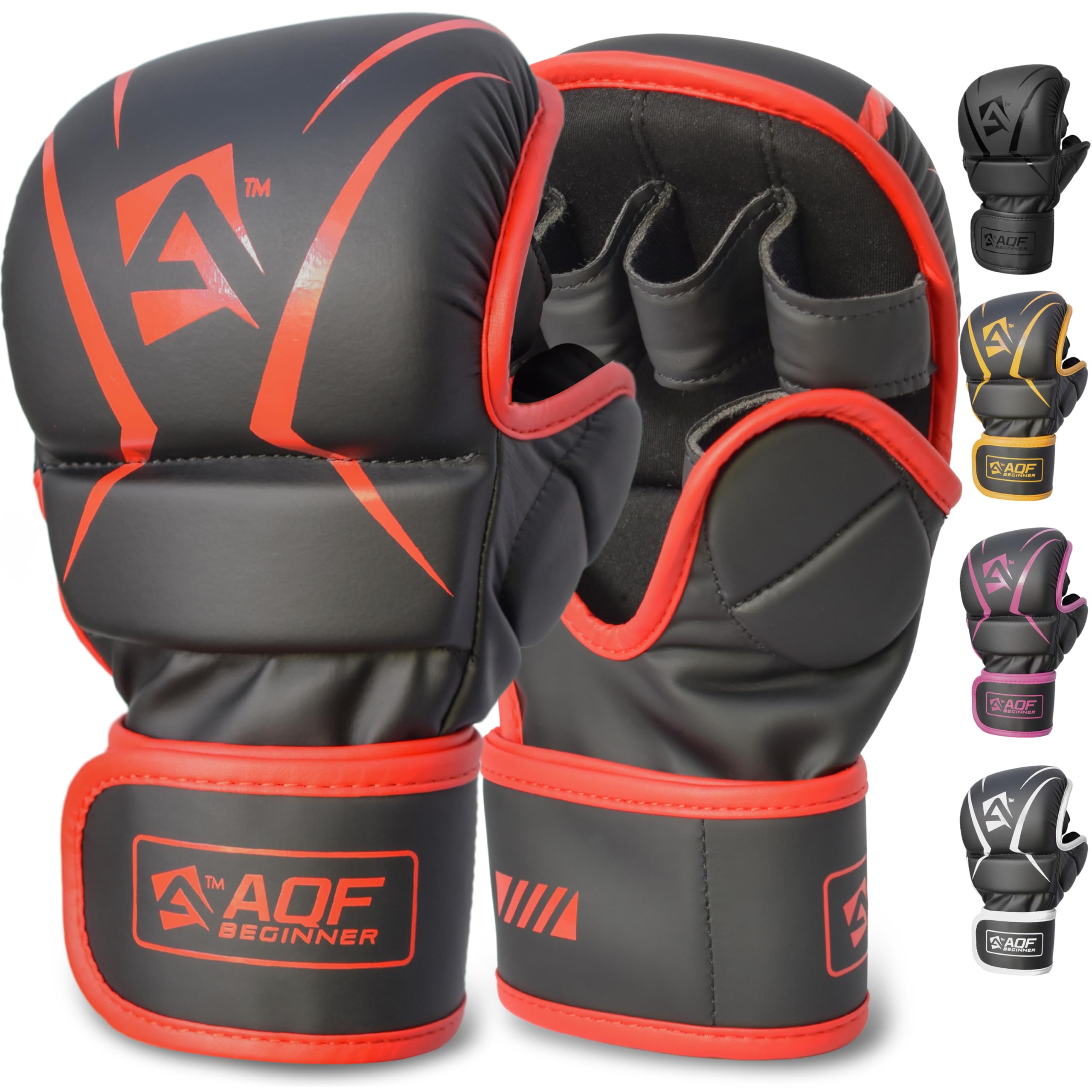 AQF Hybrid MMA Gloves for Sparring & Grappling, Open Palm Shooter Design, Enhanced Wrist Support, Shock-Absorbing Padding, Lightweight and Durable for Training, Kickboxing, Muay Thai (Red, L/XL)
