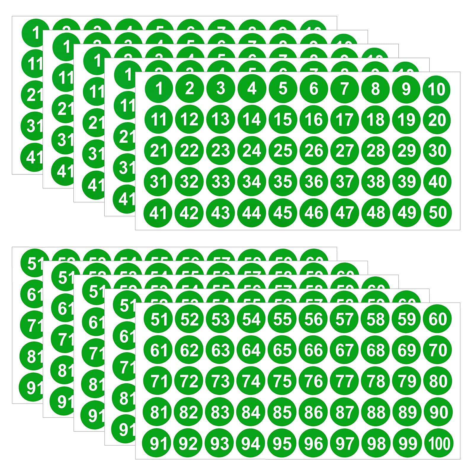 LUTER 10 Hojas de Adhesivos Numéricos 5 Juegos 1-100 Adhesivos Numéricos Vinilo Etiquetas Impermeables Clasificar Organizar Caja Almacenamiento Taquillas Oficina Material Escolar (Verde, 2.54cm)