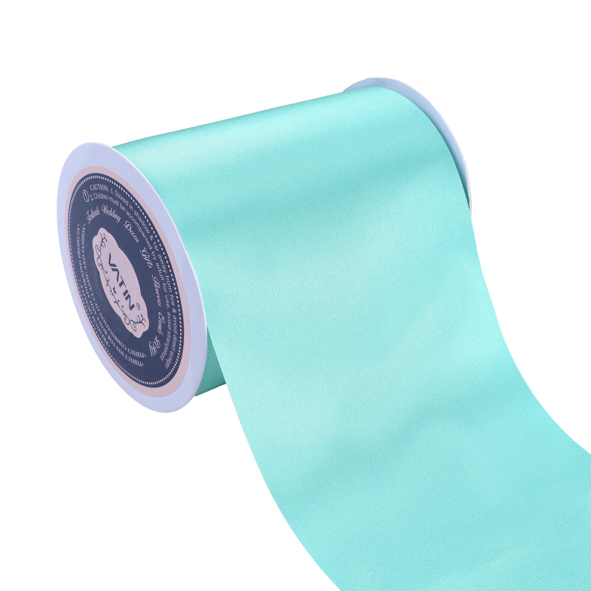 VATIN 4 Inch x 22 Yards Wide Aqua Satin Solid Ribbon - Large Ribbon for Grand Opening, Wedding, Festival Decoration โ image 1