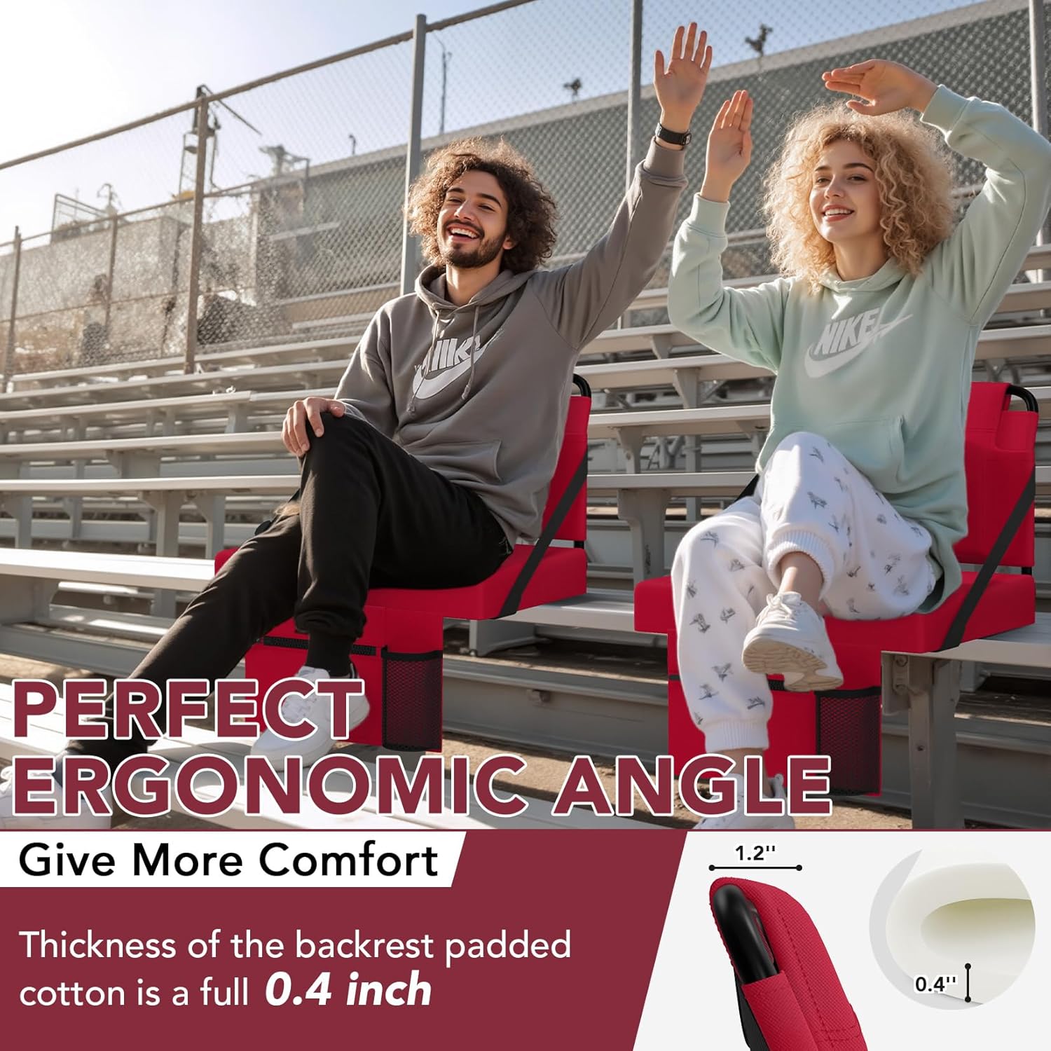 Stadium Seats with Back Support 1PACK Adjustable Bleacher Chairs with Back and Cushion Bleacher Seat with Cup Holder, Carry Handle & Shoulder Strap for Outdoor Sports Events, Picnics