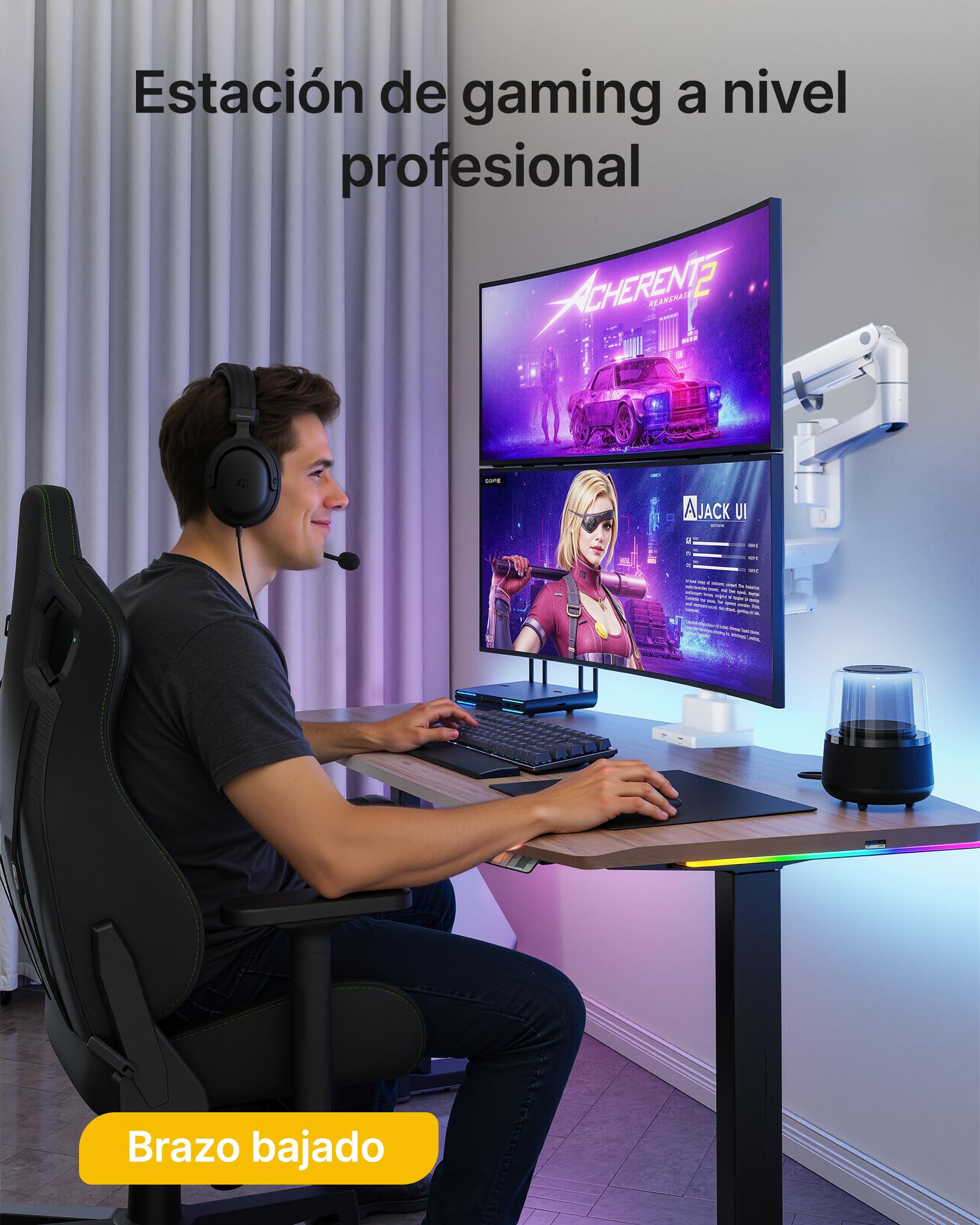 monTEK Soporte de Pared para Monitor de 17-57", hasta 27 kg | Brazo para monitor con resorte de gas, altura regulable y movimiento completo, compatible con VESA 75x75/100x100, blanco.